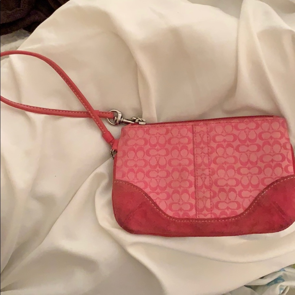 Pink coach signature wristlet